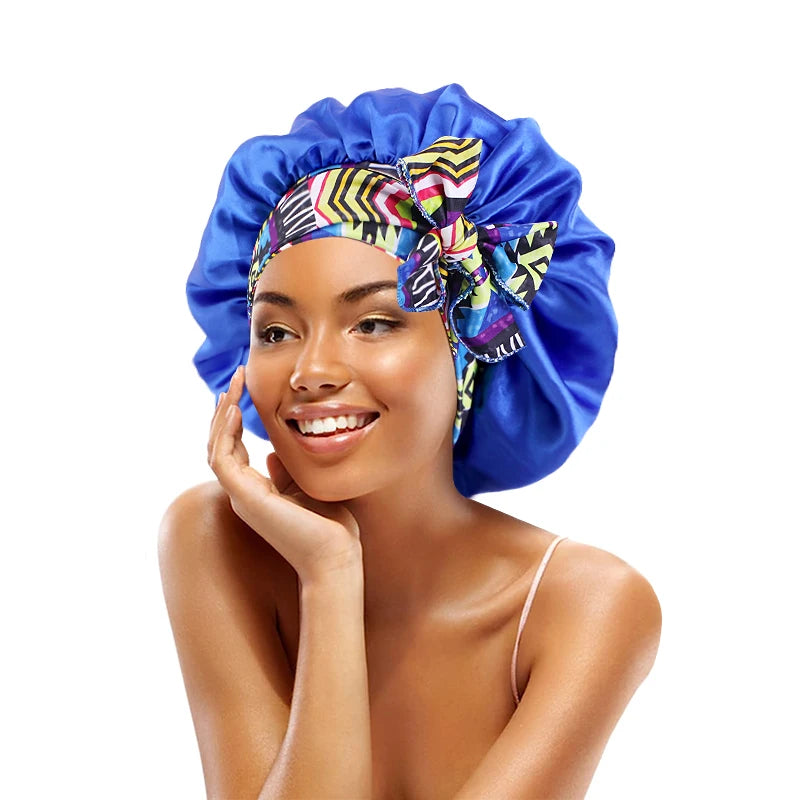 Women's Lace-up Satin Bonnet With Wide Stretch Ties Band Long Tail Bonnet Satin Cheveux Nuit Silky Sleeping Night Cap Bonnets