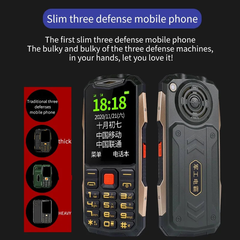 Mobile Phone Durable Rugged Outdoor Power Bank Slim Size Big Battery SOS Call Quick Dial Loud Sound Two Torch Camera