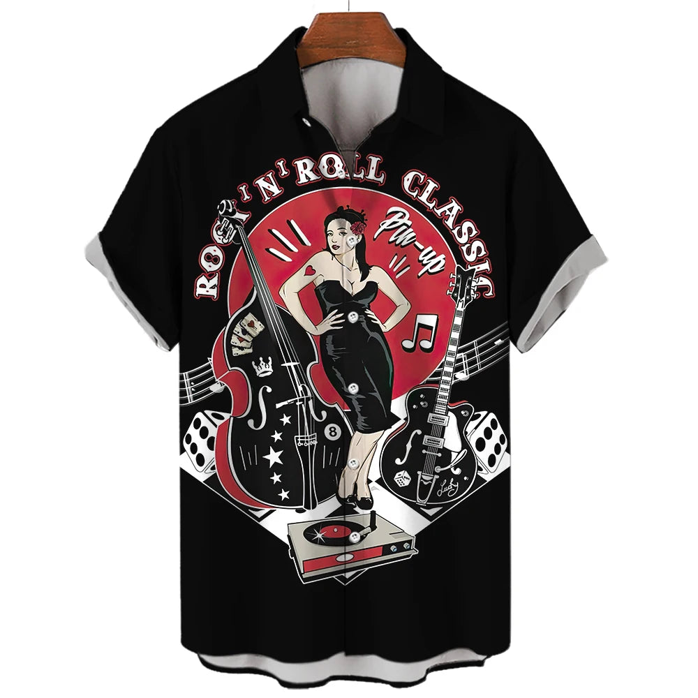 Men's Hawaiian Shirts For Men Casual Musical Instruments 3D Printed Shirts Loose Short-sleeve Beach Blouses Tops Camicias homme