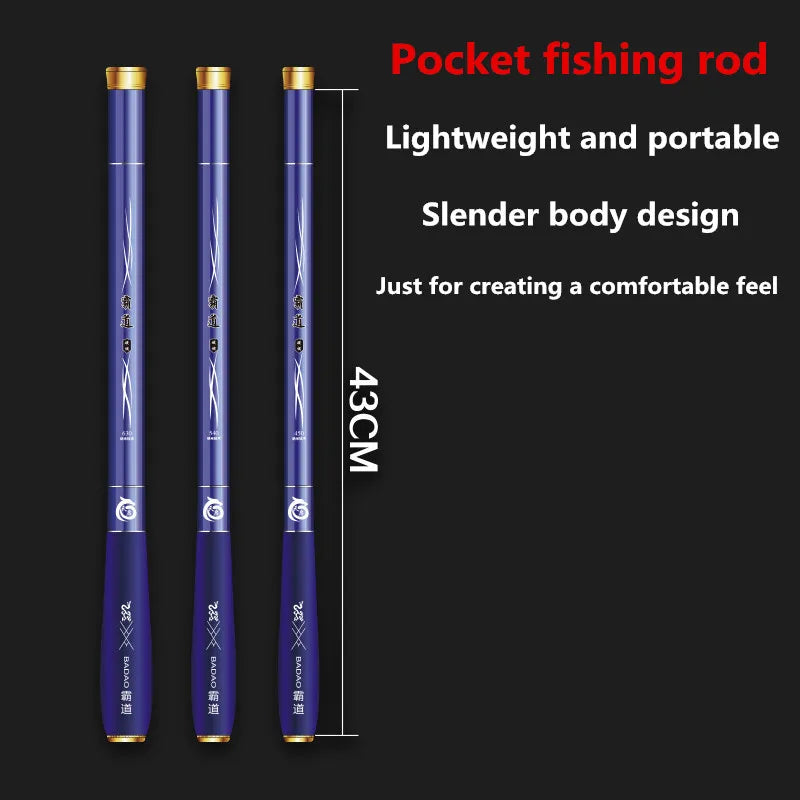 New carbon drill fishing rod with reduced size of 43CM hard fishing 1.8m-6.3m freshwater fishing rod accessories, outdoor tools