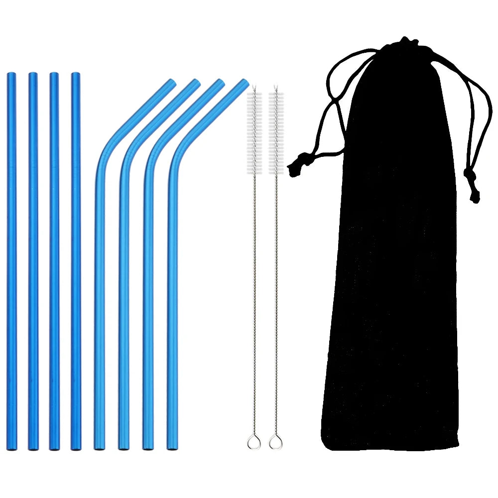 Colorful Reusable Drinking Straw Metal Straws 304 Stainless Steel Straws Set with Brush Bar Cocktail Straw for Glasses Drinkware