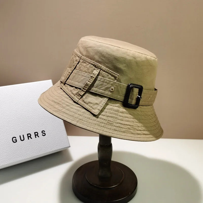 Designer Brand Fashion Women Belt Buckle Bucket Hat Luxury Sunscreen Panama Flat Fisherman Hat Casual Beach Sun Hats Basin Cap