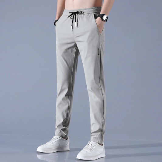 Ice Silk Men's Pants 2025 Summer New Black Gray Thin Business Casual Pants Outdoor Elastic Breathable Straight Leg Sweatpants