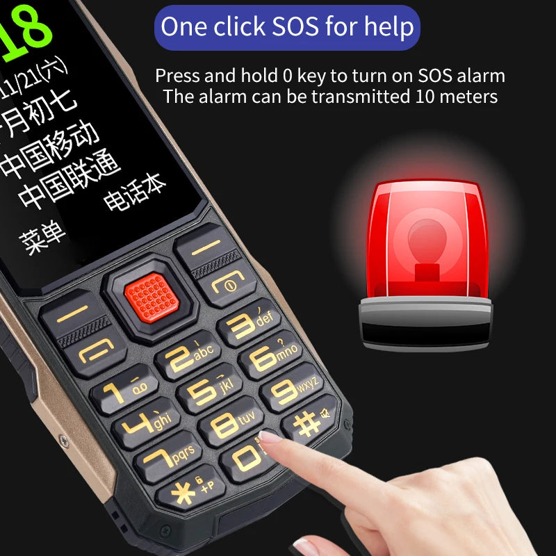 Mobile Phone Durable Rugged Outdoor Power Bank Slim Size Big Battery SOS Call Quick Dial Loud Sound Two Torch Camera