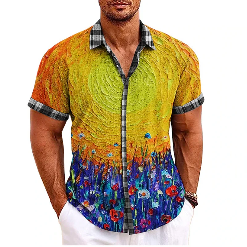 2023 Men's Shirt Pattern Printed Leaf Lapel Shirt Street Short Sleeve Men's Fashion Designer Casual Soft Hawaiian Shirt 5XL