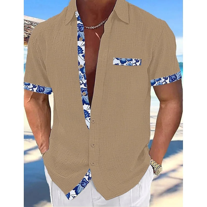 Men's Shirt Linen Shirt Summer Shirt Beachwear Button Shirt Solid Color Vacation Black White Pink Navy Short Sleeve Lapel XS-5XL
