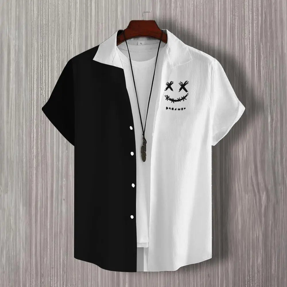 Simple Men's Shirt 3d Patchwork Print Hawaiian Shirts For Men Casual Man Clothes Loose Oversized High Quality Short Sleeve Shirt