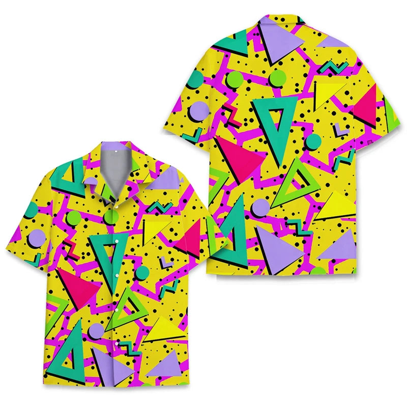 Vintage Men's Shirt Summer Daily Shirt Hawaiian Back to the 80"s Letter Print Casual Loose Shirts Short Sleeve Beach Camisa Top