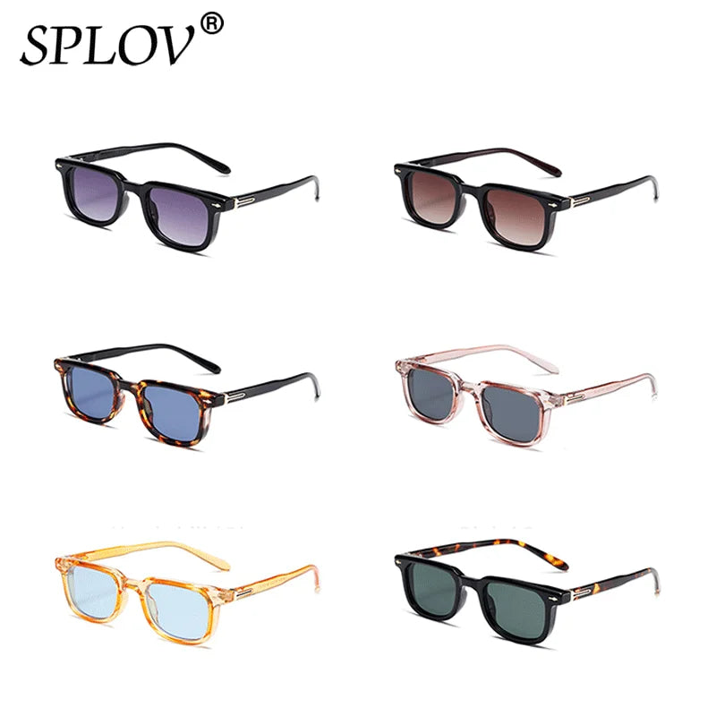 Luxury Vintage Square Men Sunglasses Rivets Driving Shades Fashion Gradient Leopard Eyewear Blue Green Trendy Sun Glasses UV400