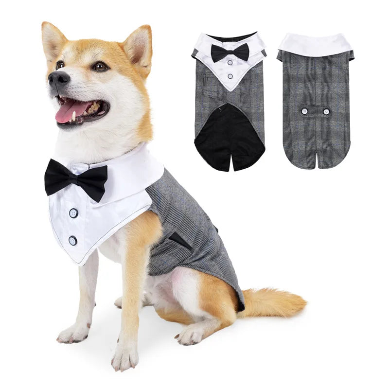 Dog Tuxedo Dog Suit and Bandana Set, Dogs Tuxedo Wedding Party Suit, Dog Prince Wedding Bow Tie Shirt Formal Dog Wedding Attire