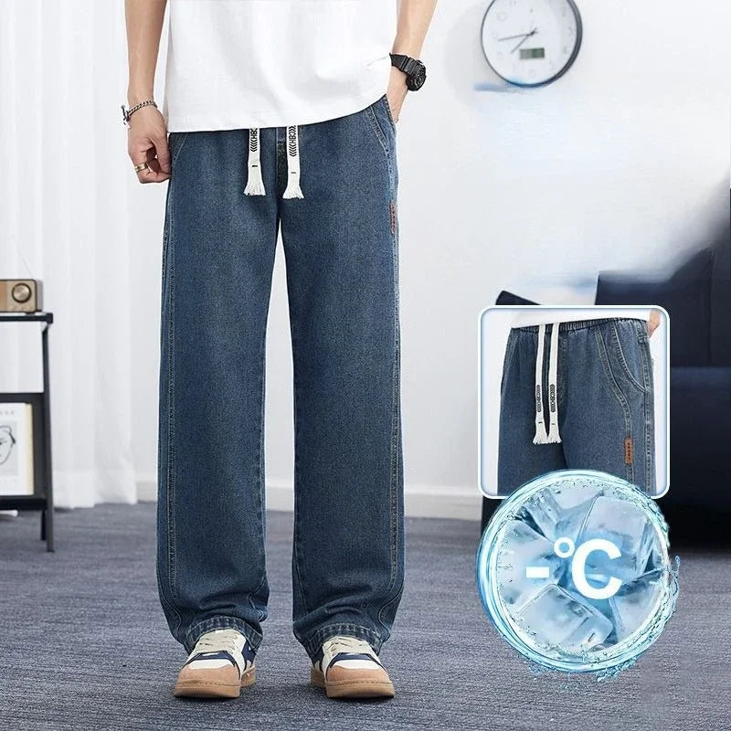 2025 Baggy Cargo Summer Ice Thin Men's Straight Jeans  Oversize Straight Denim Casual Denim Pant Male Streetwear Y2k Pants Loose
