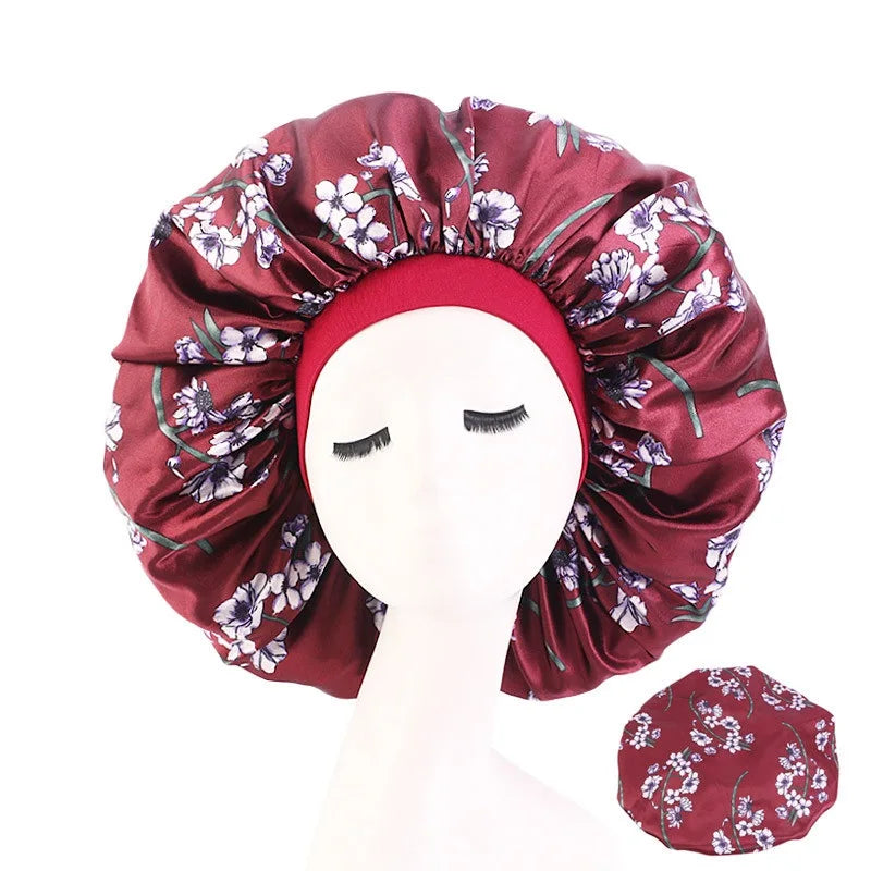 Extra Large Elastic Band Women Head Wrap Satin Bonnet Sleep Cap African Pattern Print Bonnet Ladies Night Cap Turban Chemo Hat
