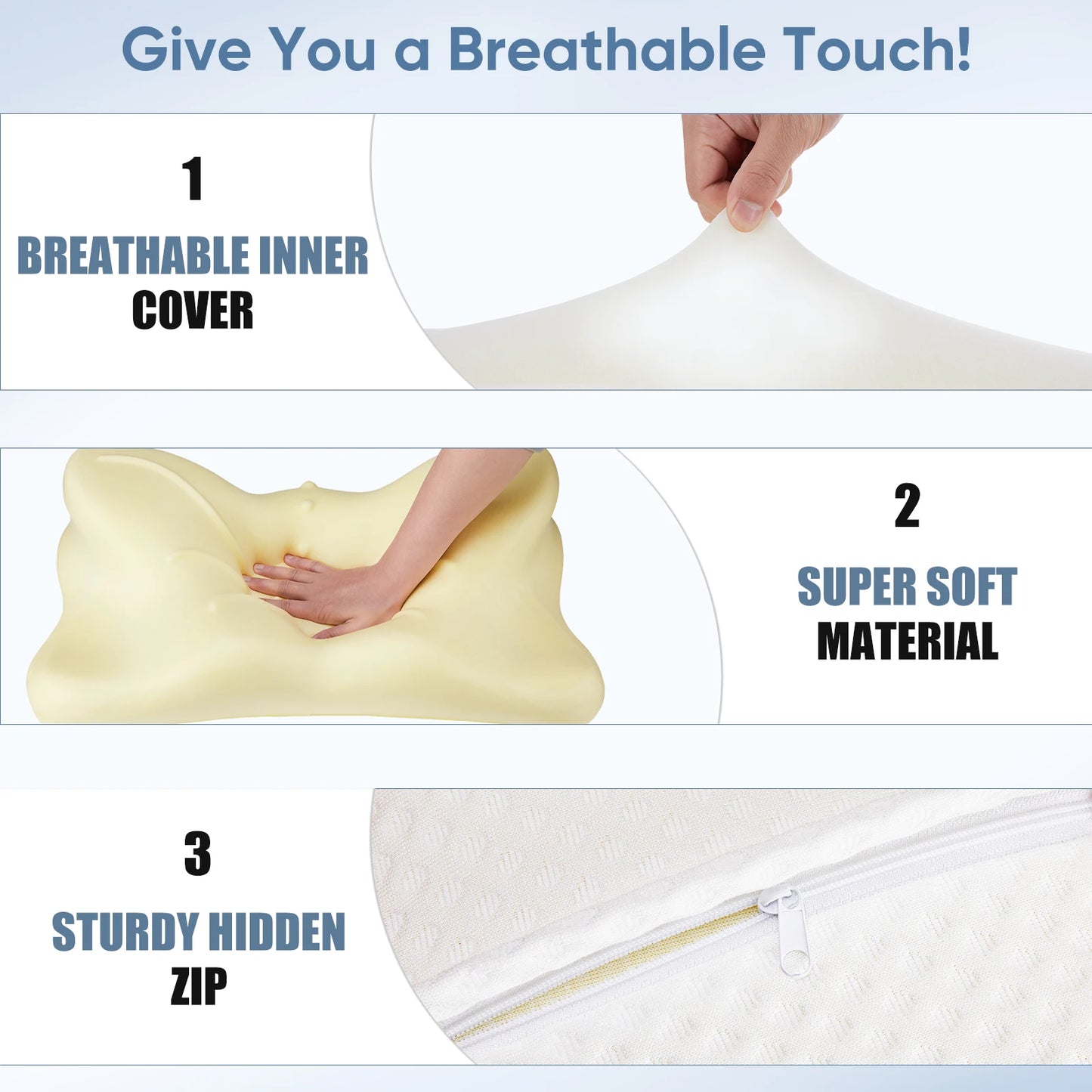 JHK Ergonomic Cervical Contour Neck Pillows For Neck Pain Relief Memory Foam Bed Pillow Neck Pillow with Cooling Pillowcase