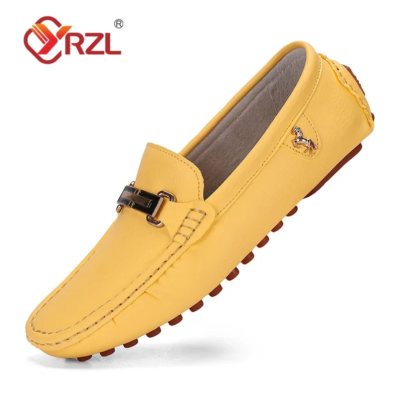 YRZL Loafers Men Handmade PU Leather Loafer Casual Driving Flats Slip-on Shoes Luxury Comfy Moccasins White Loafers Shoes Men