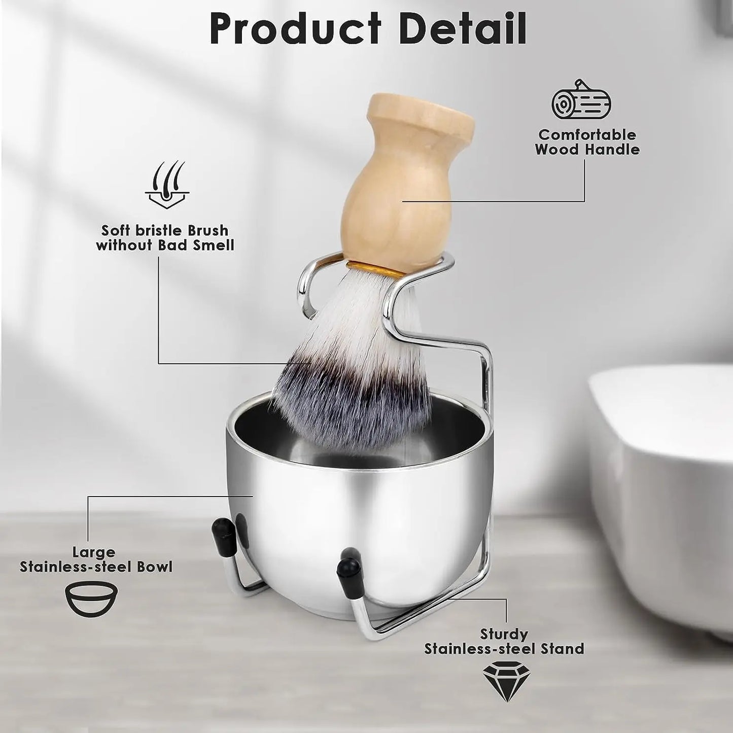 Shaving Brush Set, 3-in-1 Shaving Set with Shaving Brush, Shaving Bowl and Shaving Stand, Father's Day Men's Shaving Gift Set