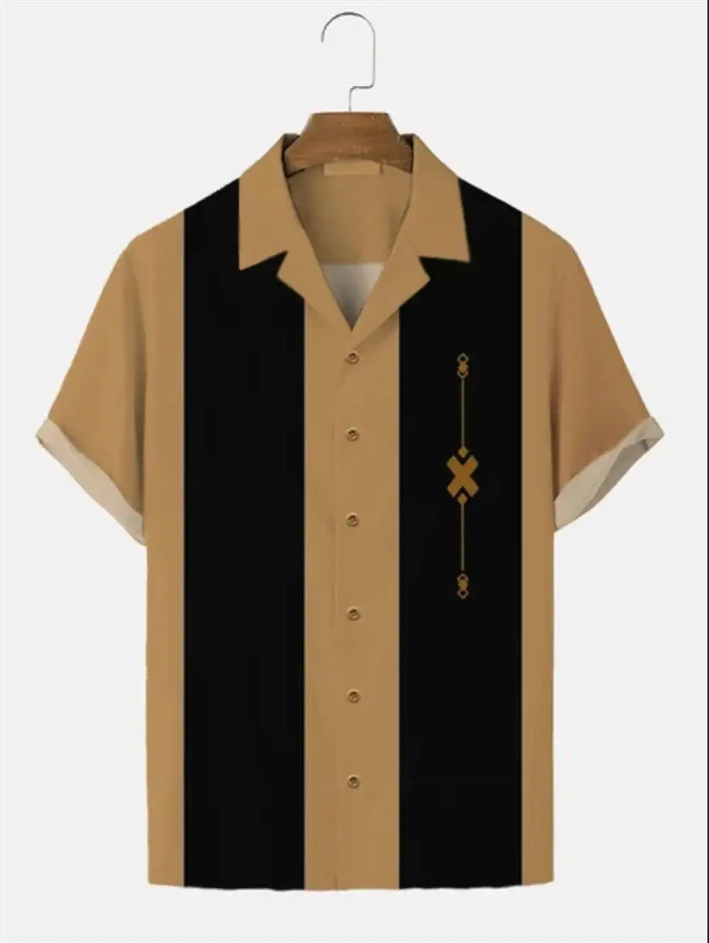 Stripes Simple Casual Dress Shirts European Size Men's Hawaiian Fashion Short Sleeve Loose Breathable Top Button Summer