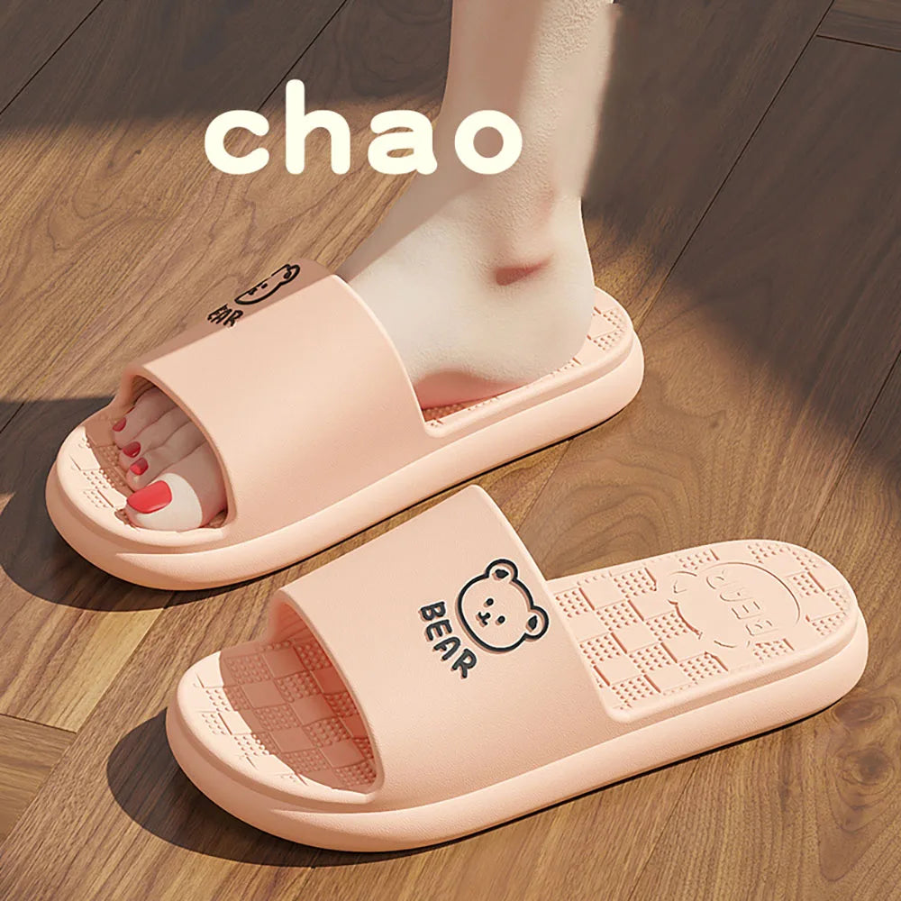 ZHIDA Fashion Women's Slippers Indoor Bathroom Soft Sole EVA Men Cartoon Bear Print Slides Summer Outdoor Couple Cool Shoes