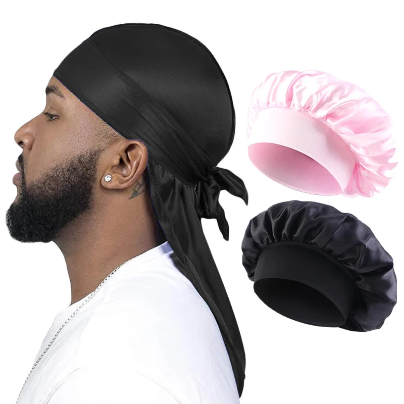 2/3PCS/LOT Men Women Long Tail Head Scarf Headwrap Bonnet Night Hat Silk Durag Pirate Hat Unisex Sleeping Bandana Turban Hijab
