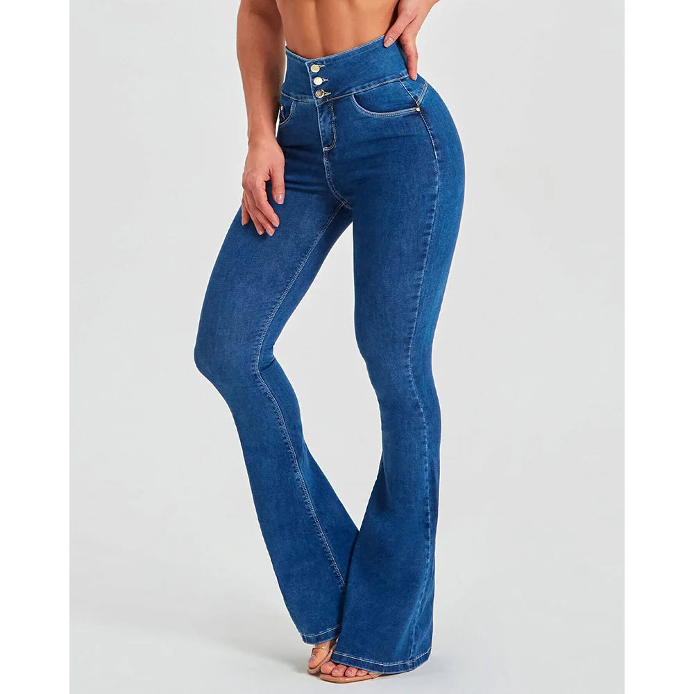 Temperament Commuter Pants High Waist Slimming Multi Button Jeans New stretch jeans for women Slim fit jeans