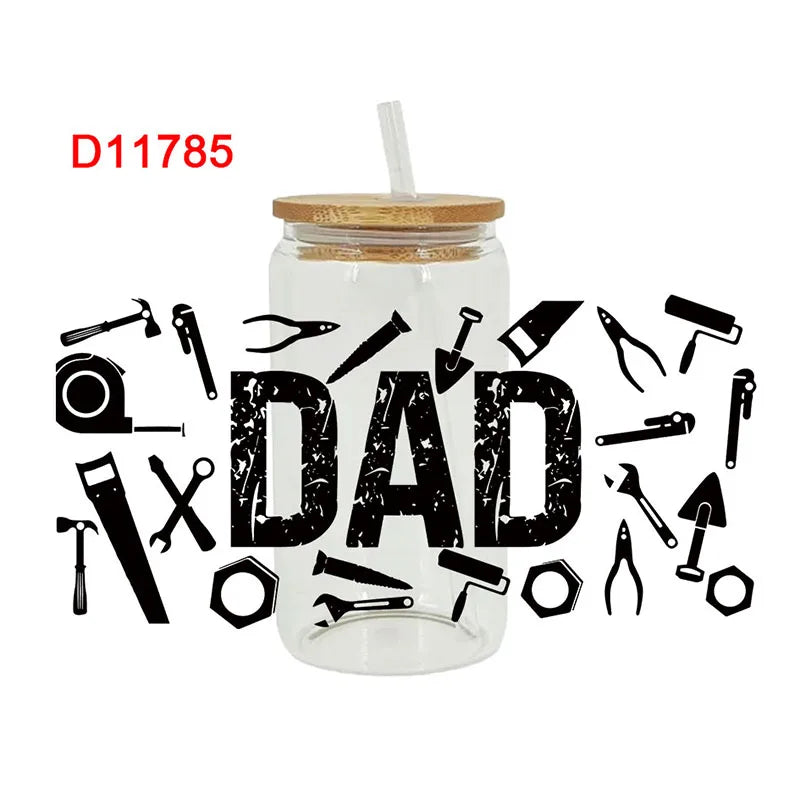 3D UV DTF Transfers Stickers 16oz Cup Wraps Dad Father's Day Printed For DIY Glass Ceramic Metal Leather Etc. D11785