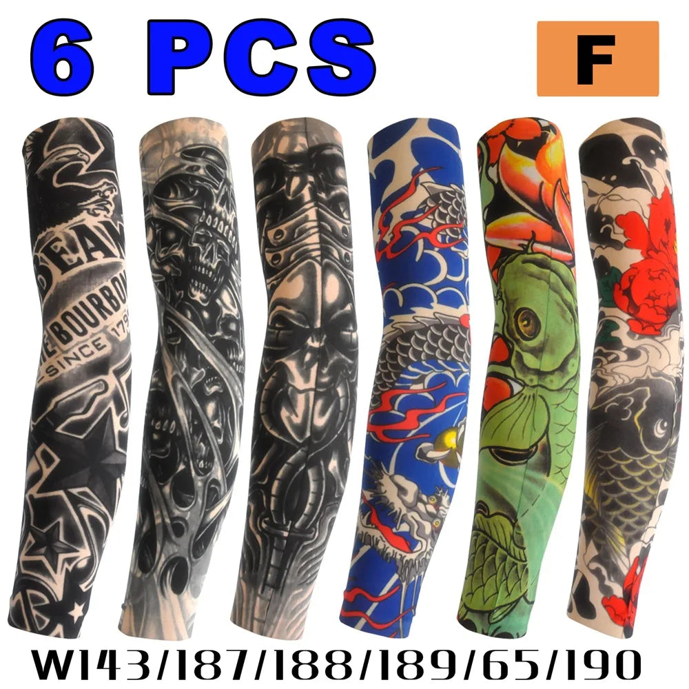 6 PCS Tattoo Sleeve for Men Women Anti-Sunburn Sleeve Elastic Outdoor Nightclub Cycling Arm Cover Party Cycling Tattoo Sleeve