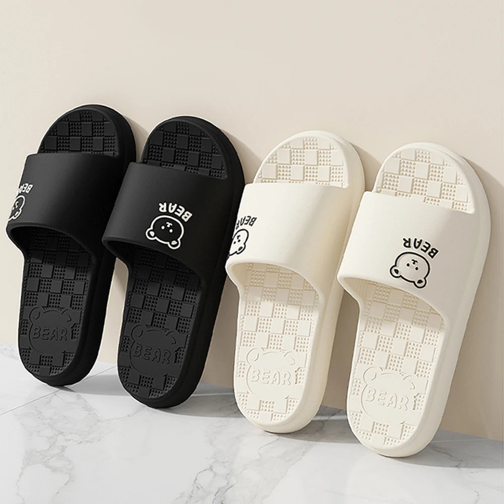 ZHIDA Fashion Women's Slippers Indoor Bathroom Soft Sole EVA Men Cartoon Bear Print Slides Summer Outdoor Couple Cool Shoes
