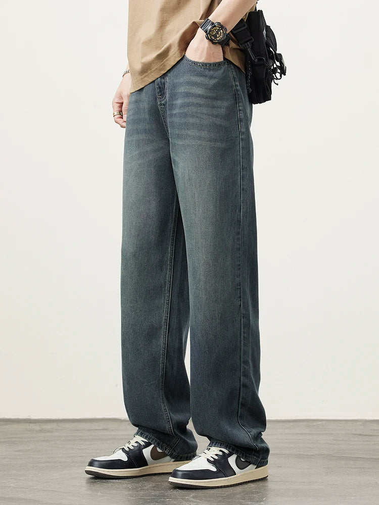 Lyocell Spring Summer New Straight Jeans Men's Fashion Vintage Y2k Pants Streetwear Male Loose Casual Male Wide  Denim Trousers