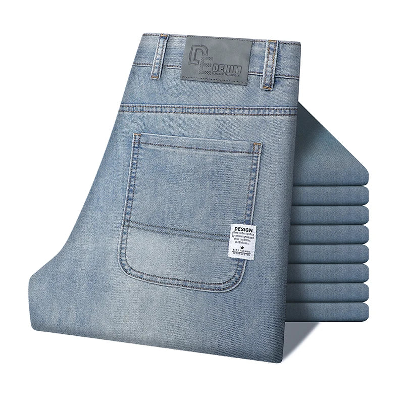 Ultra-thin Baggy Jeans Men's 2024 New Lyocell Soft Fabric Brand Casual Straight Stretch Vintage Denim Trousers Male