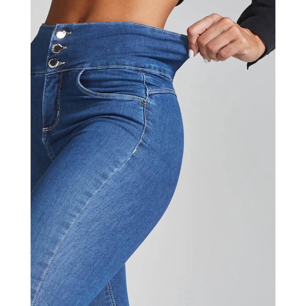 Temperament Commuter Pants High Waist Slimming Multi Button Jeans New stretch jeans for women Slim fit jeans