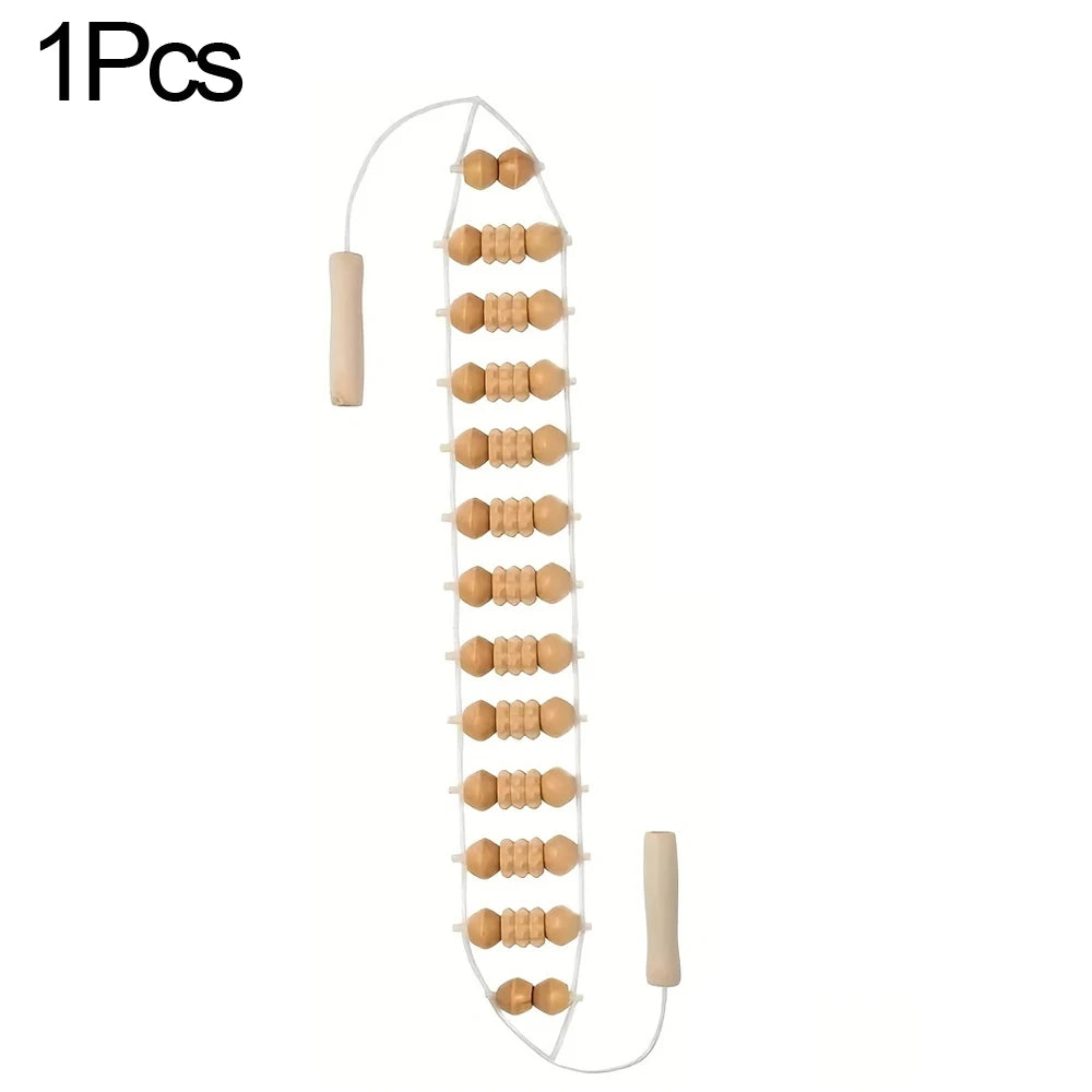 Wooden Massage Roller and Wood Back Massage Roller Rope,12 Rollers and 360° Turn Smoothly Curved Muscle Roller for Body Shaping