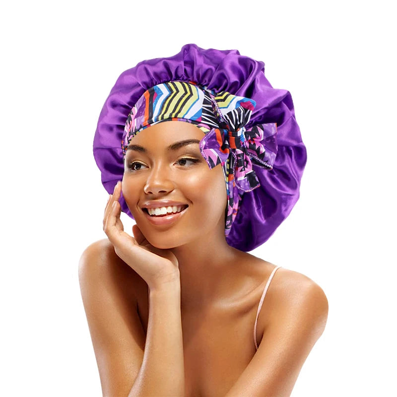 Women's Lace-up Satin Bonnet With Wide Stretch Ties Band Long Tail Bonnet Satin Cheveux Nuit Silky Sleeping Night Cap Bonnets