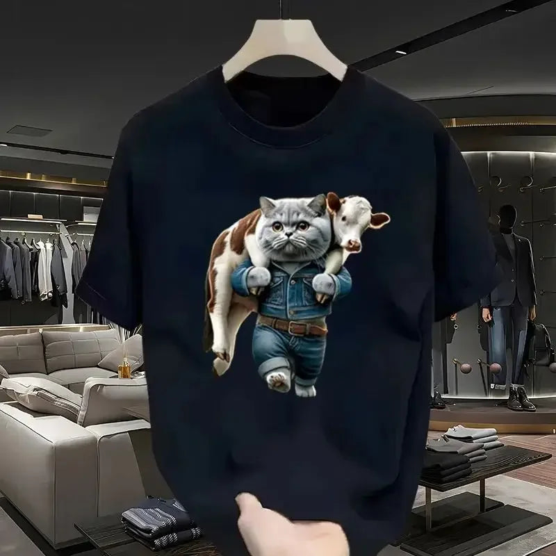 2024 New Super Cute Cat European and American Fashion Short sleeved Women's Essential Cartoon Print T-shirt Exquisite Gift