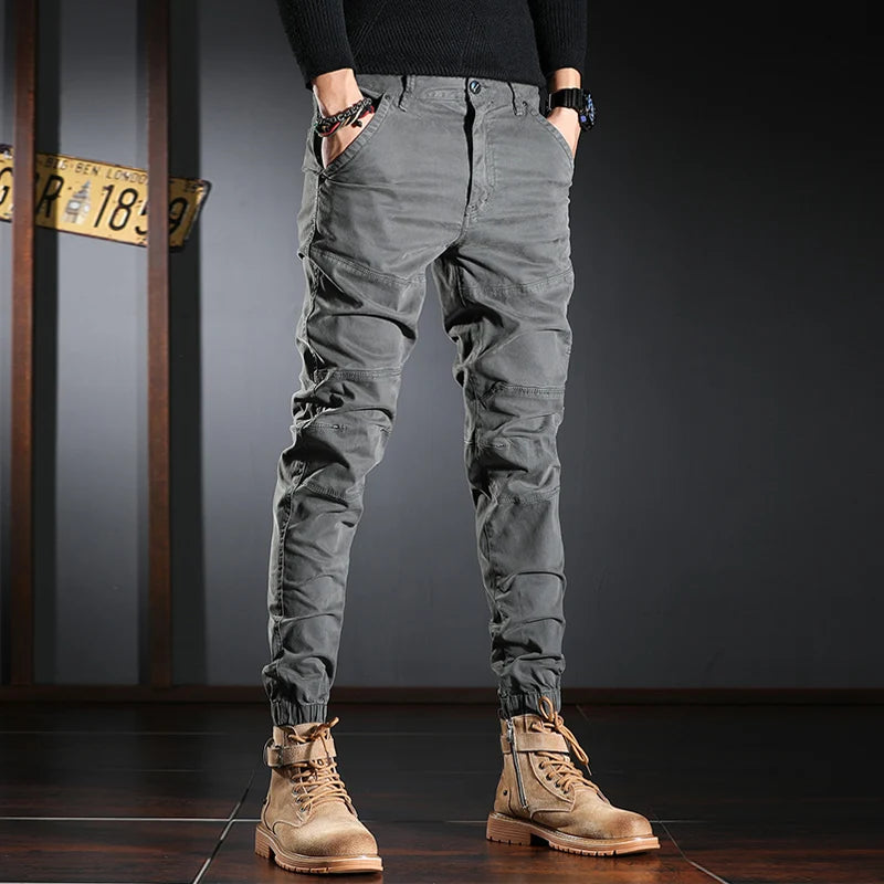 Streetwear Fashion Men Jeans Elastic Stretch Slim Fit Spliced Designer Casual Cargo Pants Hombre Hip Hop Joggers Men Overalls