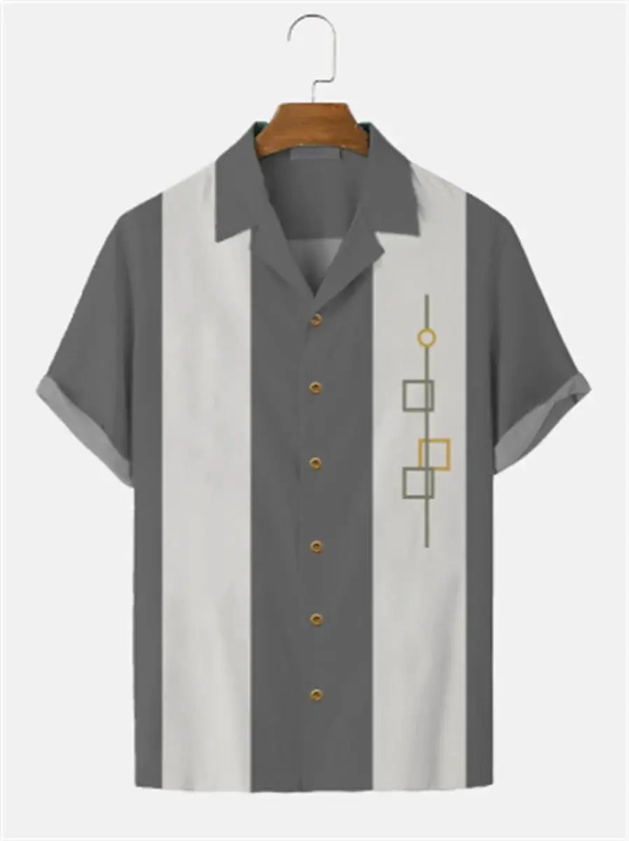 Stripes Simple Casual Dress Shirts European Size Men's Hawaiian Fashion Short Sleeve Loose Breathable Top Button Summer