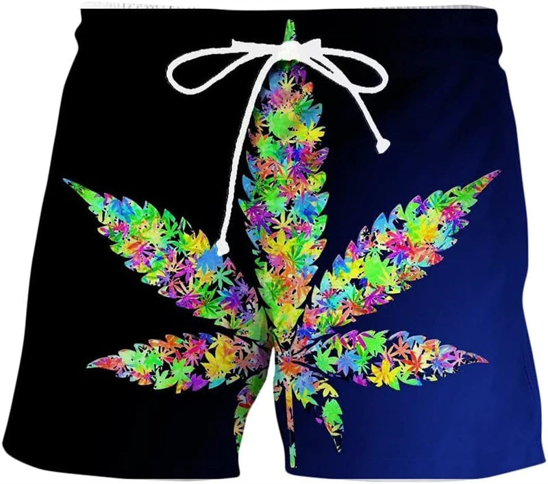 Summer Men Beach Shorts Casual 3d Print Weed Graphic Short Pants Oversized Casual Quick Drying Vacation Men Swimming Shorts Y2k