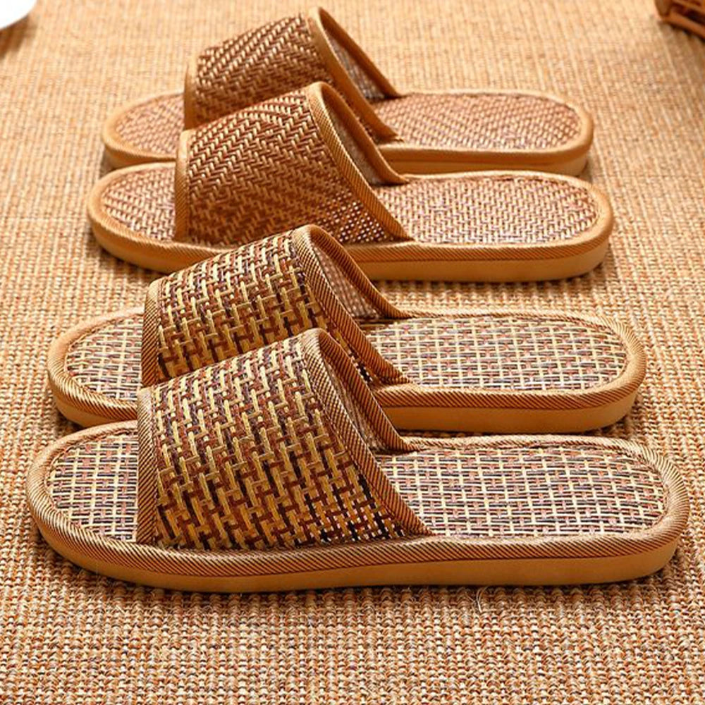 BASATU Women And Men Slippers Non-Slip Home Rattan Grass Indoor Couple Home Men And Women Spring And Summer Bamboo Woven Sandals