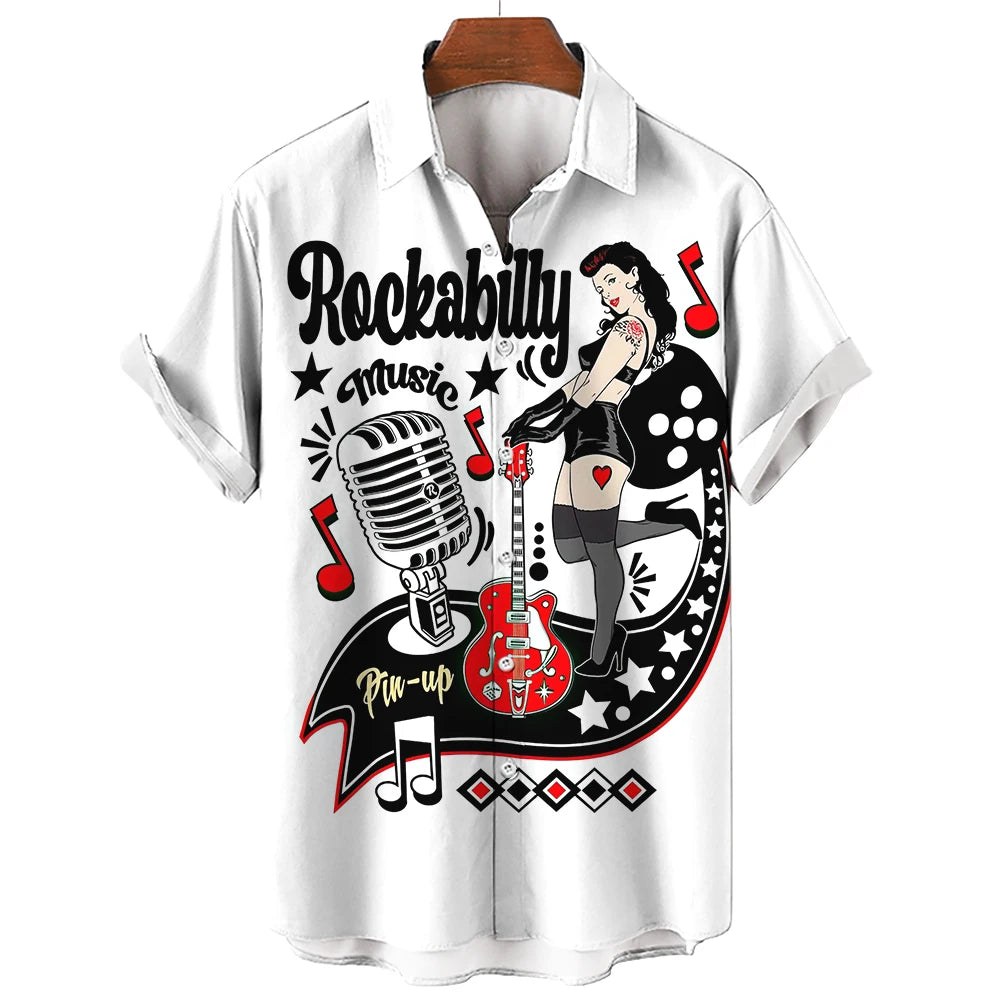 Men's Hawaiian Shirts For Men Casual Musical Instruments 3D Printed Shirts Loose Short-sleeve Beach Blouses Tops Camicias homme