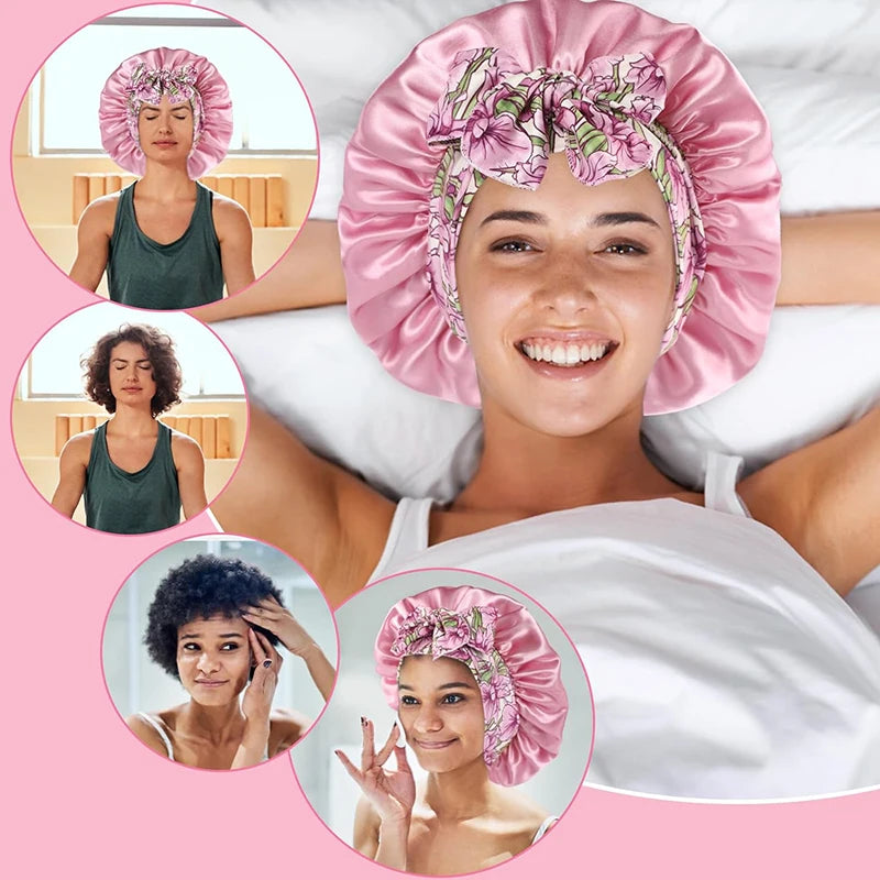 Women's Lace-up Satin Bonnet With Wide Stretch Ties Band Long Tail Bonnet Satin Cheveux Nuit Silky Sleeping Night Cap Bonnets