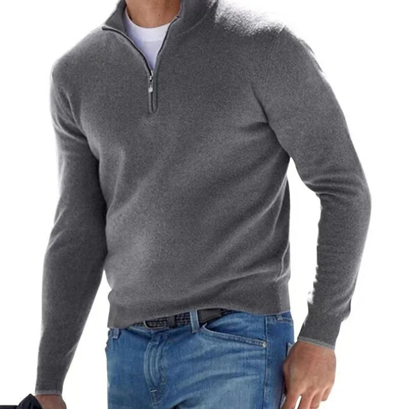 Men Spring Autumn Sweatshir Imitation Cashmere Zipper Basic Sweater Long Sleeve Sweater Half Zipper Turtleneck Warm Pullover