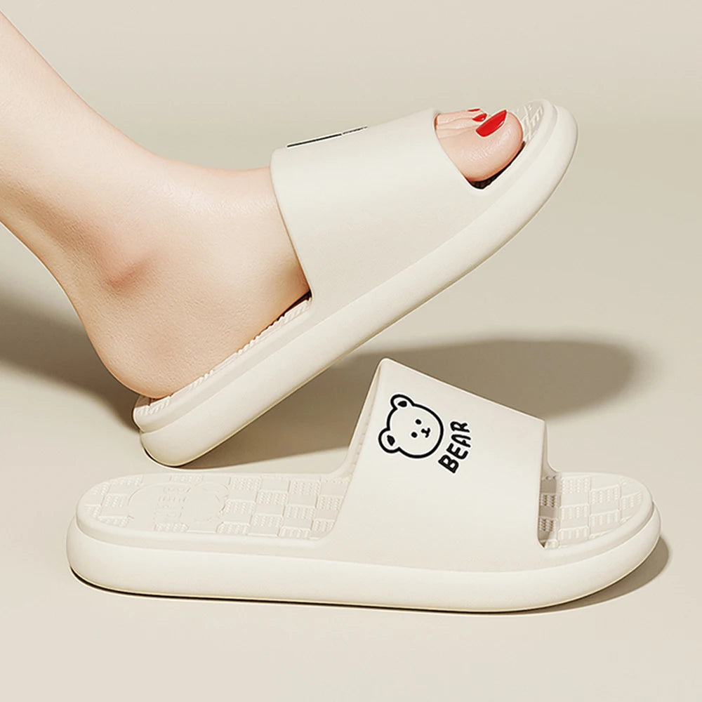 ZHIDA Fashion Women's Slippers Indoor Bathroom Soft Sole EVA Men Cartoon Bear Print Slides Summer Outdoor Couple Cool Shoes