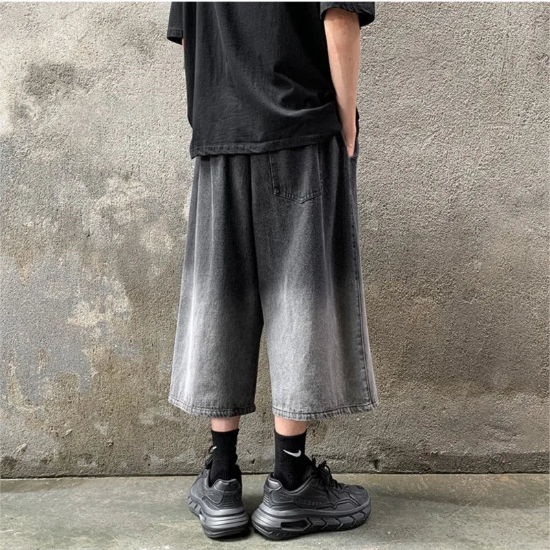 Men Denim Shorts Wide Leg  Jorts Jeans Black Man Summer Streetwear Oversize Casual Baggy