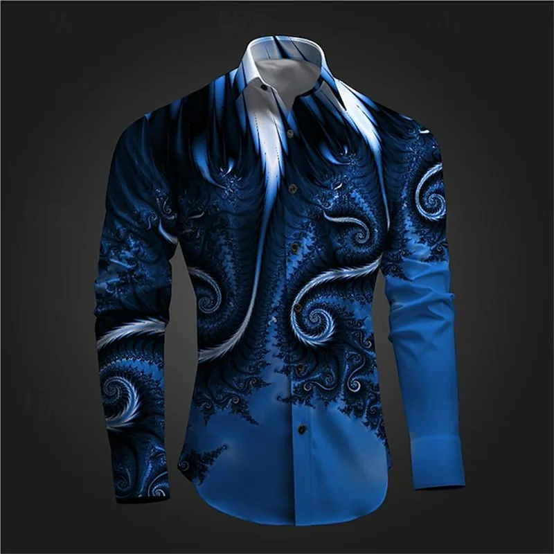 New 3D Printed Long Sleeve Shirts For Men Cloths Vintage Lapel Button Tops Casual High Quality Streetwear Shirt Male Clothes
