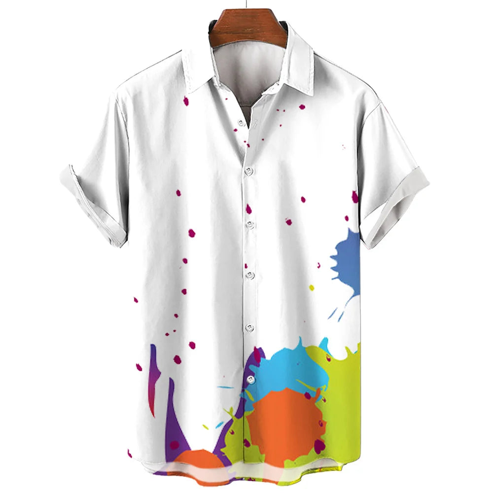 Summer Oversized Romantic Men'S Shirt Rainbow Pattern Fashion Short Sleeve Print Top Simple High Quality Street Loose Hawaiian
