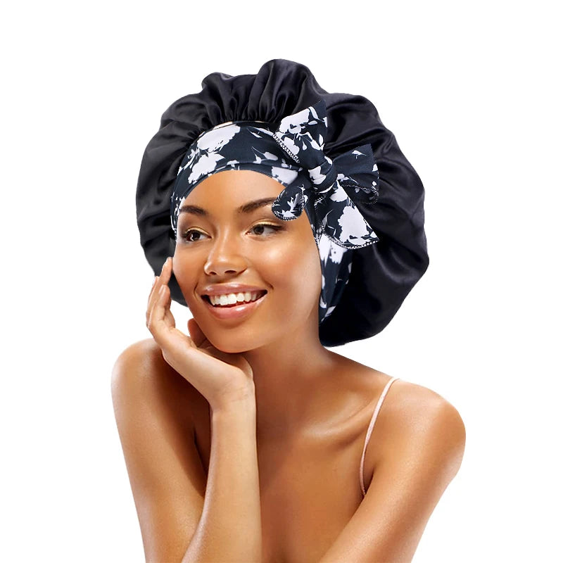 Women's Lace-up Satin Bonnet With Wide Stretch Ties Band Long Tail Bonnet Satin Cheveux Nuit Silky Sleeping Night Cap Bonnets