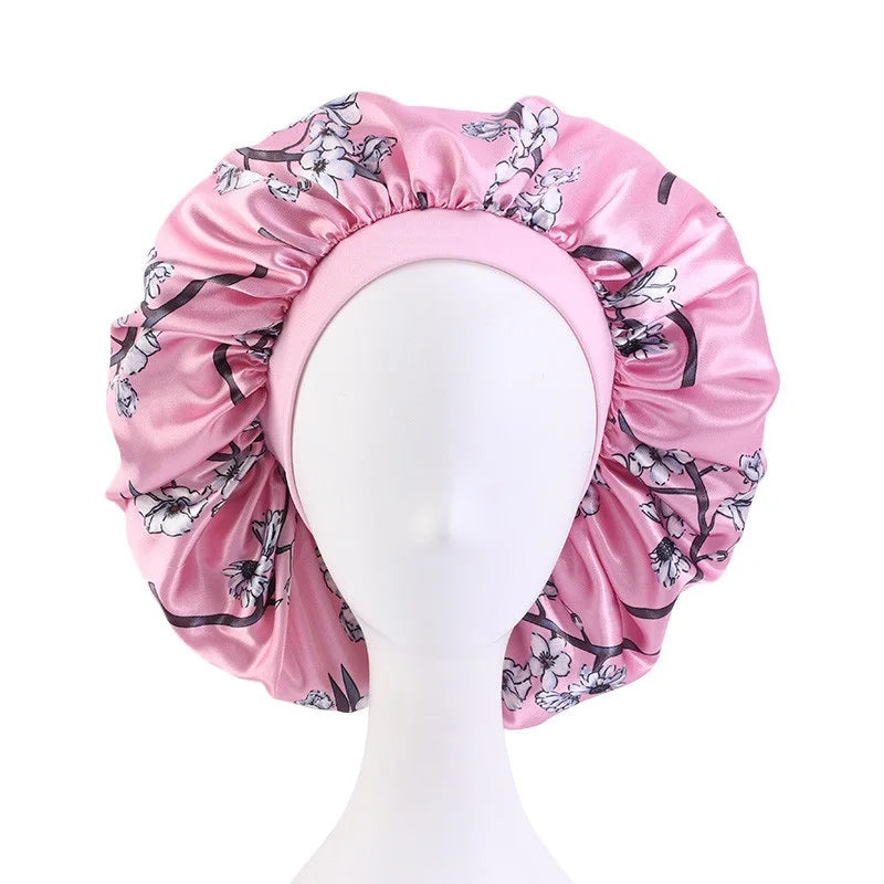 Extra Large Elastic Band Women Head Wrap Satin Bonnet Sleep Cap African Pattern Print Bonnet Ladies Night Cap Turban Chemo Hat