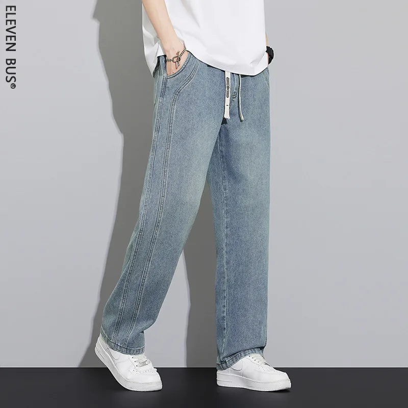 Summer work jeans men's street fashion denim jogging pants men's loose harem jeans, loose straight wide-leg jeans