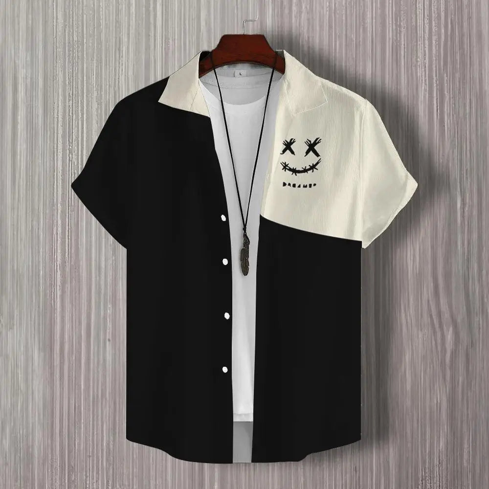 Simple Men's Shirt 3d Patchwork Print Hawaiian Shirts For Men Casual Man Clothes Loose Oversized High Quality Short Sleeve Shirt