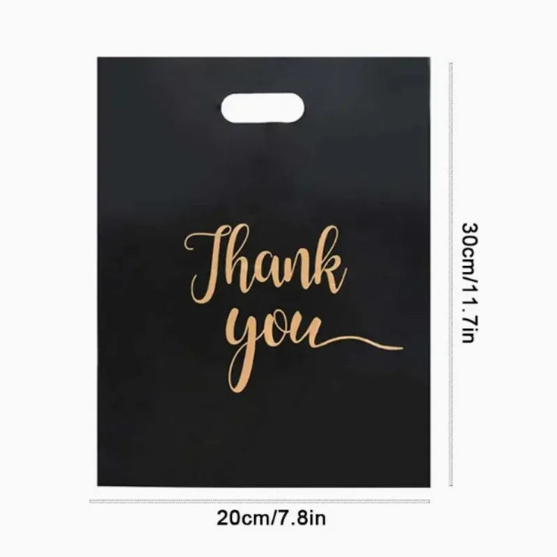 10/20/50/100PCS Black Gift Handbag Thank You Gold Print Party Anniversary Christmas Mother's Day Father's Day Shopping Gift Bag