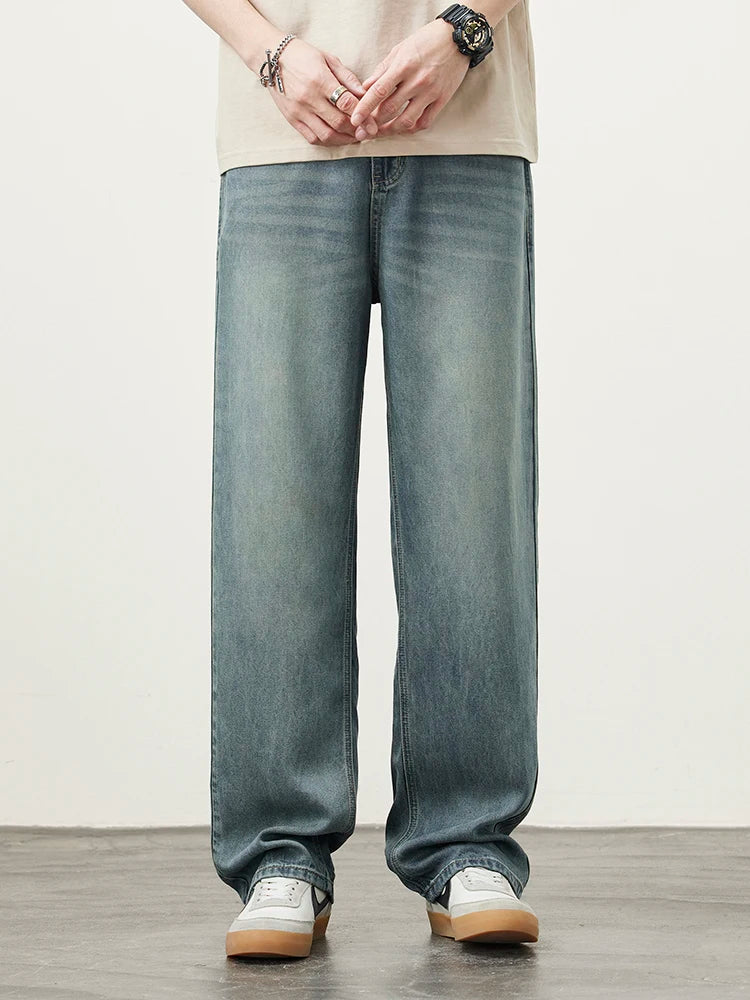 Lyocell Spring Summer New Straight Jeans Men's Fashion Vintage Y2k Pants Streetwear Male Loose Casual Male Wide  Denim Trousers