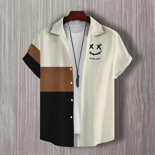 Simple Men's Shirt 3d Patchwork Print Hawaiian Shirts For Men Casual Man Clothes Loose Oversized High Quality Short Sleeve Shirt